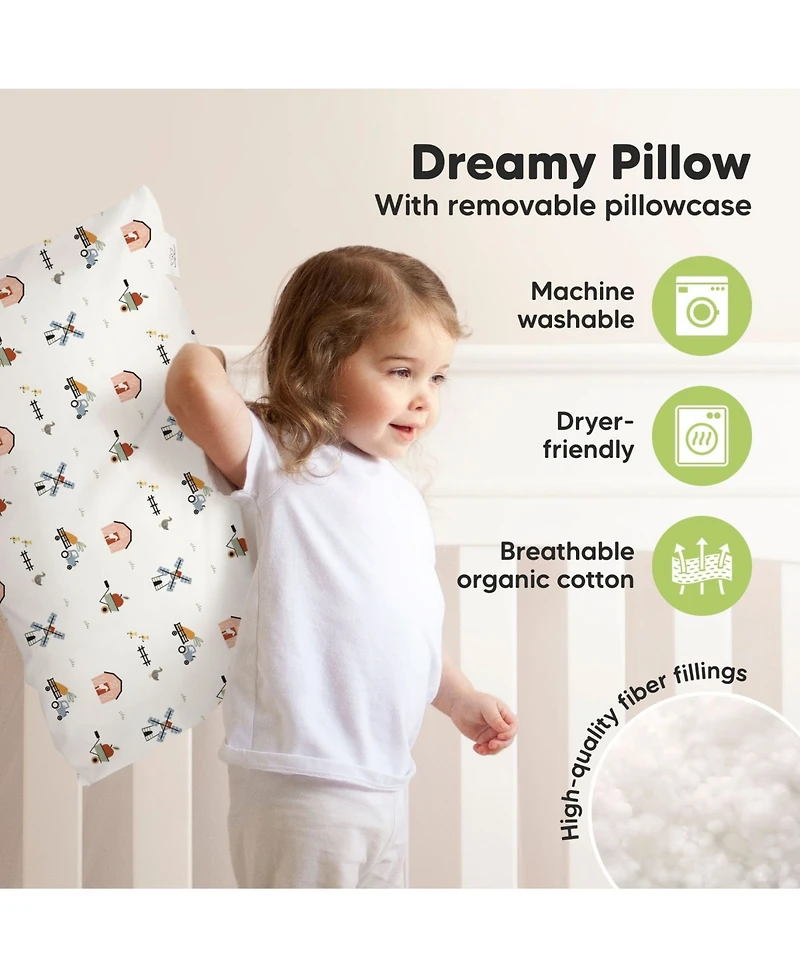 Jumbo Toddler Pillow with Pillowcase, 14X20 Soft Organic Pillows for Sleeping, Kids Travel