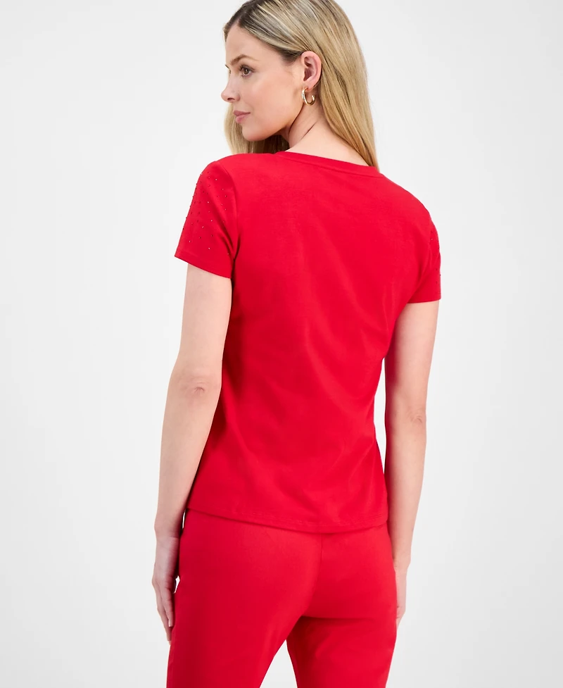 I.n.c. International Concepts Petite Embellished V-Neck T-Shirt, Macy's Exclusive