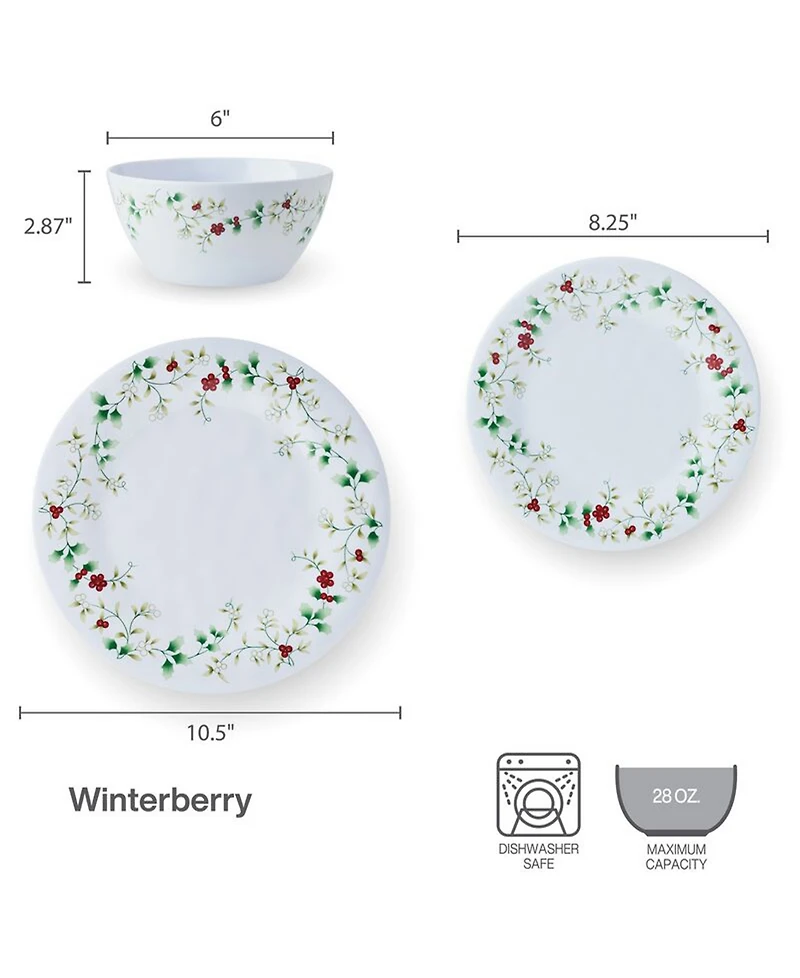 Winterberry Holiday Melamine 24 Pc. Dinnerware Set, Service for 8