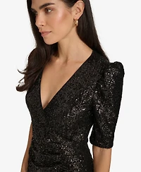 Calvin Klein Petite Sequined Puff-Sleeve Dress