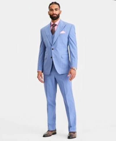 Tayion Collection Mens Classic Fit Blue Suit Separates Jacket Vest Pants