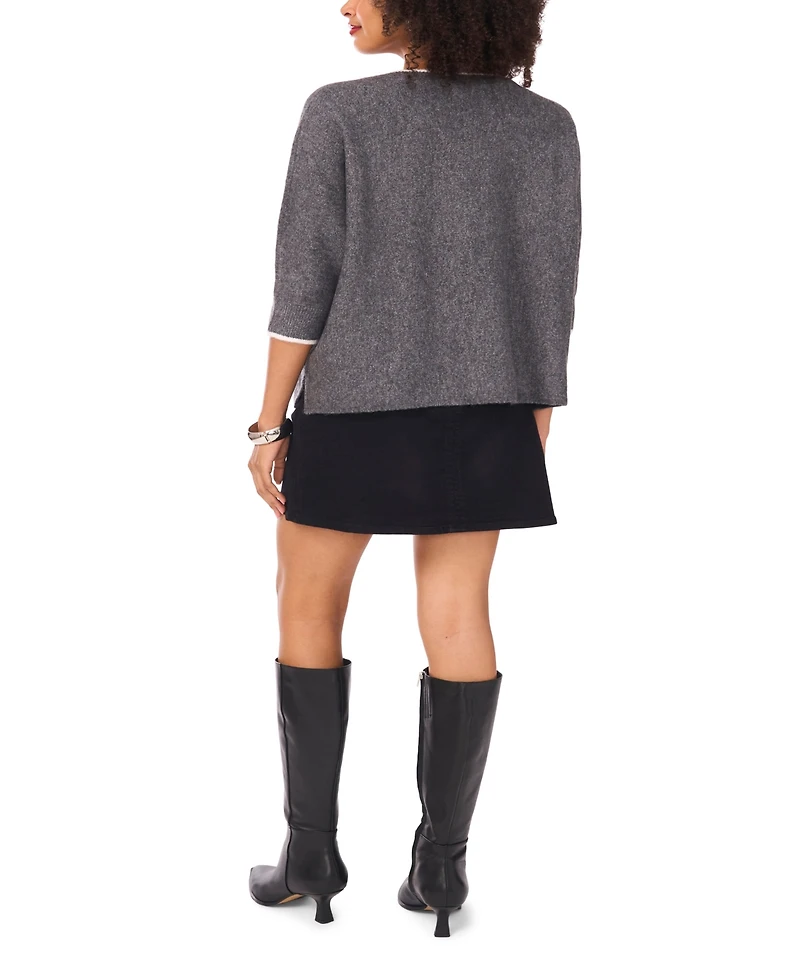 Vince Camuto Women's Cozy V-Neck Tipped 3/4-Sleeve Sweater