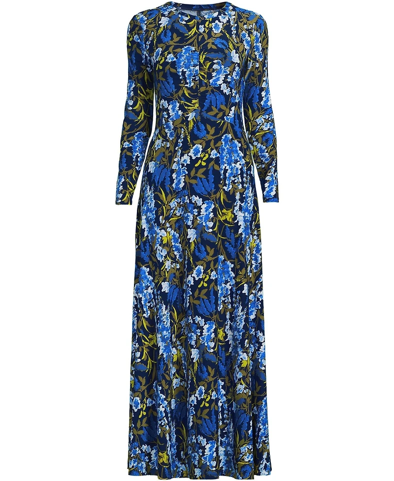 Lands' End Women's Silky Knit Ruched Maxi Dress