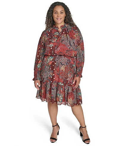 Vince Camuto Plus Smocked-Sleeve Shirt Dress