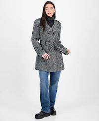 Bcx Juniors' Plaid Funnel-Neck Trench Coat