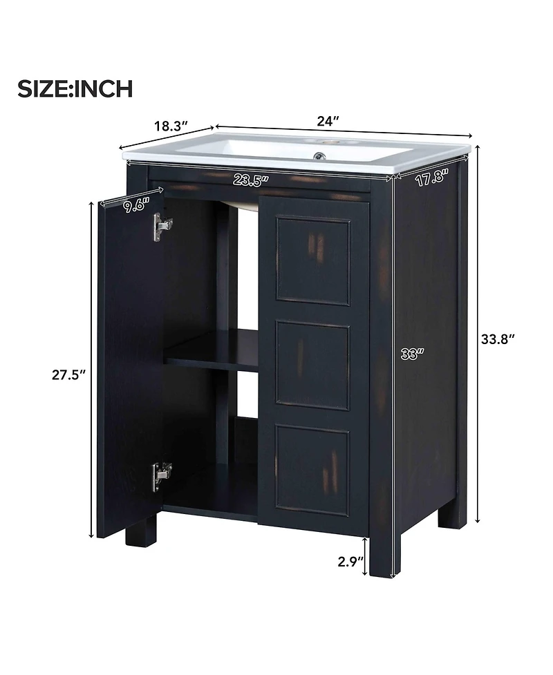 Casainc 48" Bathroom Vanity Combo with Double Ceramic Sinks, Separate Cabinets, Storage Shelf and Soft-Close Doors