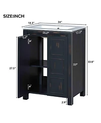 Casainc 48" Bathroom Vanity Combo with Double Ceramic Sinks, Separate Cabinets, Storage Shelf and Soft-Close Doors