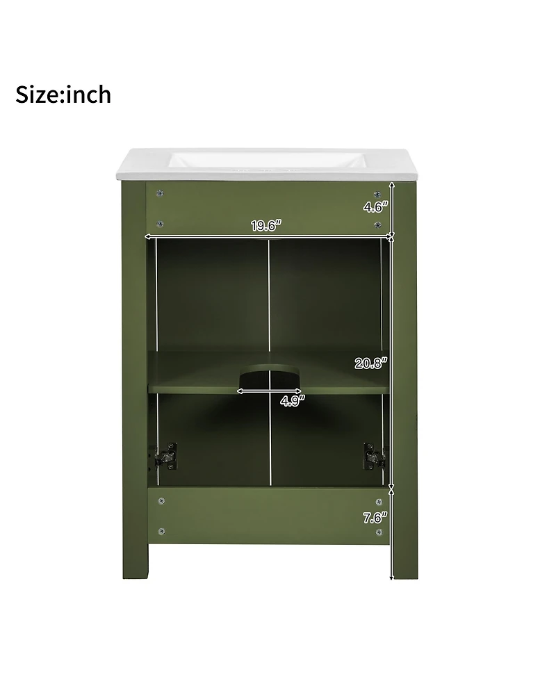 Casainc 24" Small Bathroom Vanity with Ceramic Sink, 2 Soft-Close Doors and Adjustable Shelf