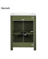 Casainc 24" Small Bathroom Vanity with Ceramic Sink, 2 Soft-Close Doors and Adjustable Shelf