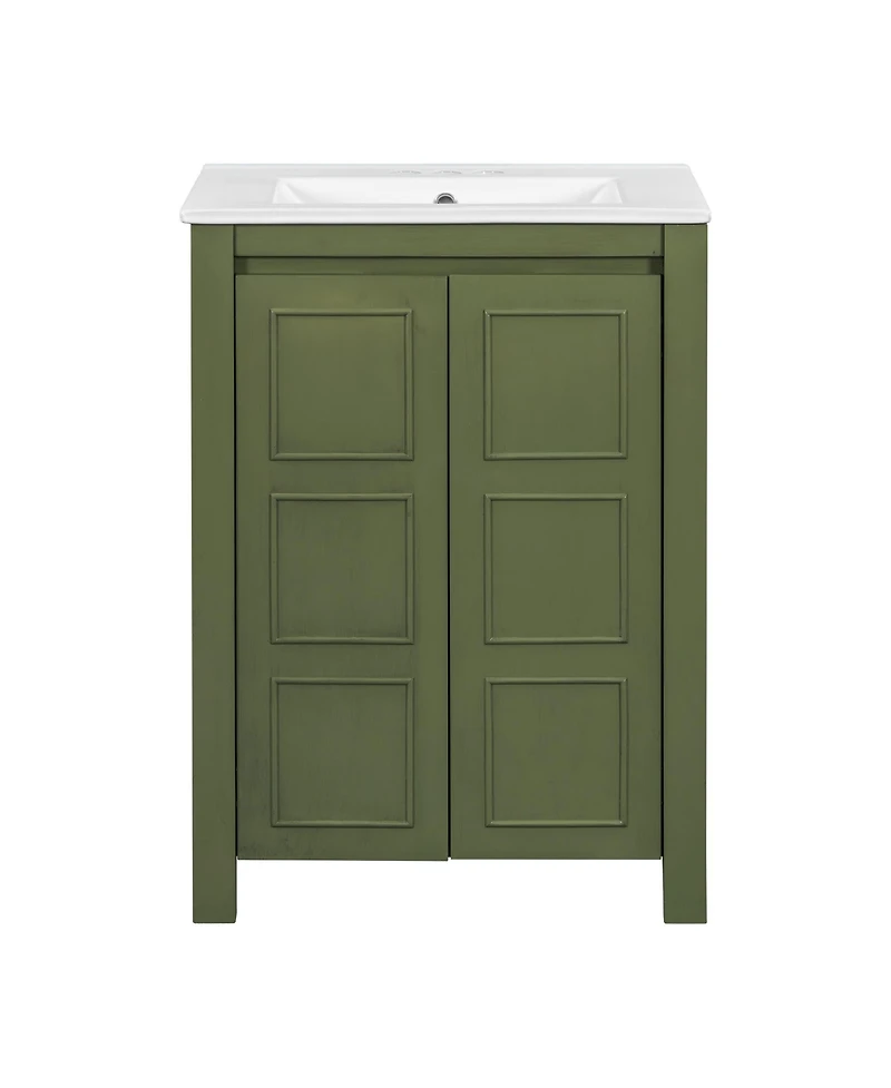 Casainc 24" Small Bathroom Vanity with Ceramic Sink, 2 Soft-Close Doors and Adjustable Shelf