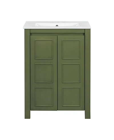 Casainc 24" Small Bathroom Vanity with Ceramic Sink, 2 Soft-Close Doors and Adjustable Shelf