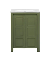 Casainc 24" Small Bathroom Vanity with Ceramic Sink, 2 Soft-Close Doors and Adjustable Shelf