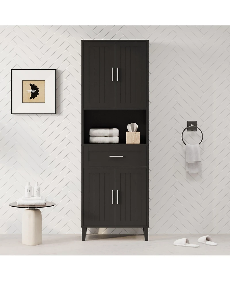 Casainc 70.9" Tall Freestanding Bathroom Cabinet with Drawer, Cabinets, 4 Soft-Close Doors, Adjustable Shelves and Open Storage