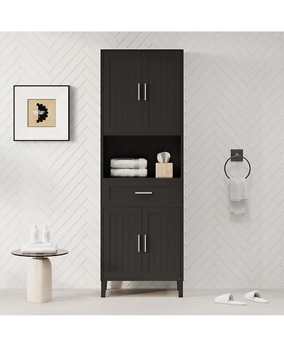 Casainc 70.9" Tall Freestanding Bathroom Cabinet with Drawer, Cabinets, 4 Soft-Close Doors, Adjustable Shelves and Open Storage