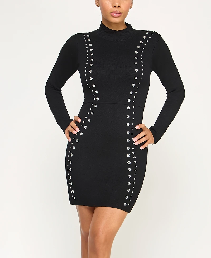 Invitee Juniors' Mock Neck Studded Short Sweater Dress