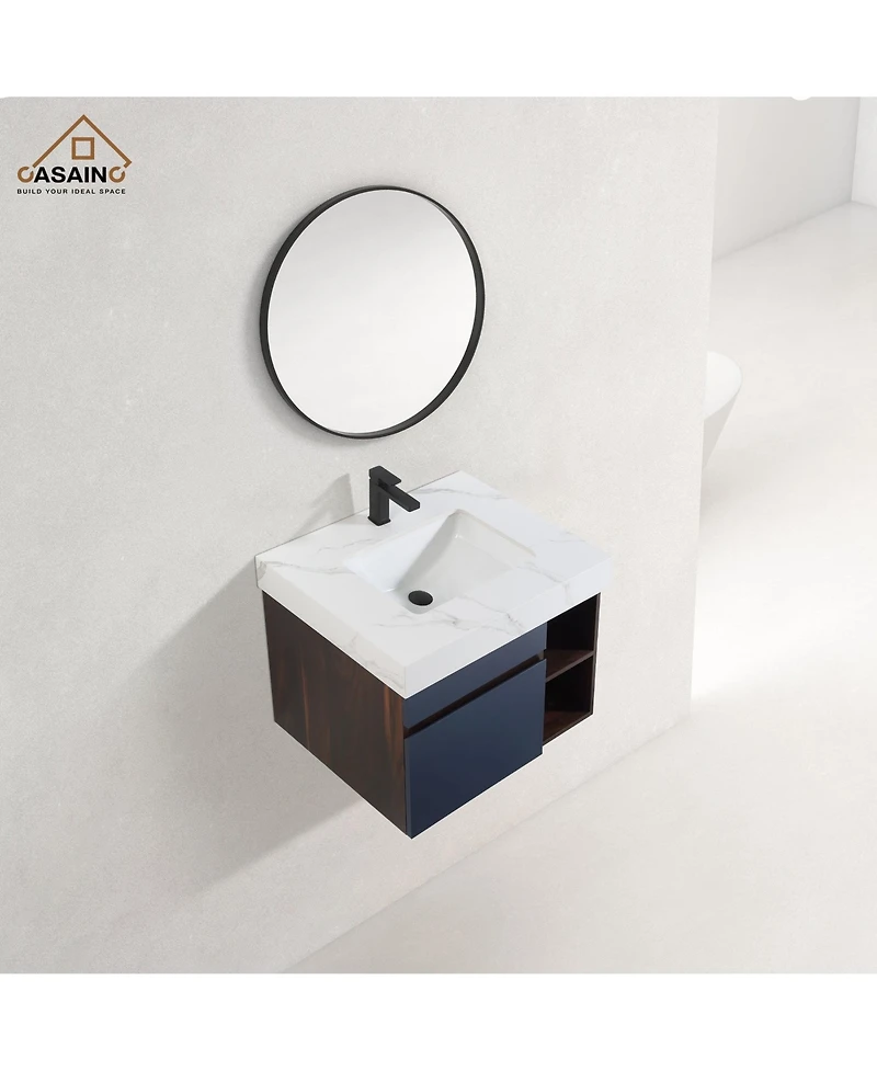 Casainc 30-Inch Wall-Mounted Bathroom Vanity with Quartz Countertop and Double Topmount Sinks