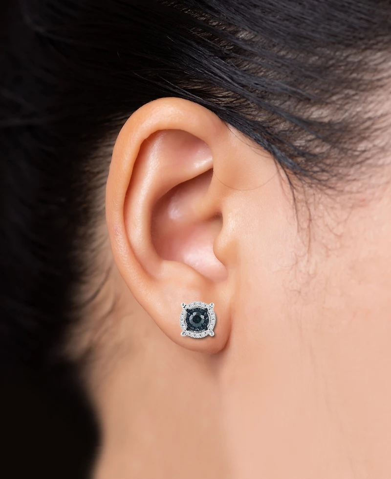 Blue & White Diamond Earrings (1/2 ct. t.w.) in Sterling Silver