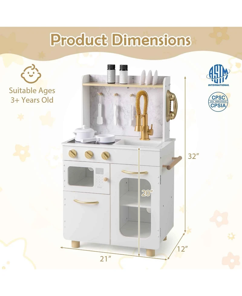 Mecale Kids Kitchen Set Pretend Play Kitchen with Stoves Faucet Sink Telephone Microwave and Oven-White