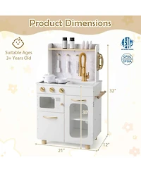 Mecale Kids Kitchen Set Pretend Play Kitchen with Stoves Faucet Sink Telephone Microwave and Oven-White
