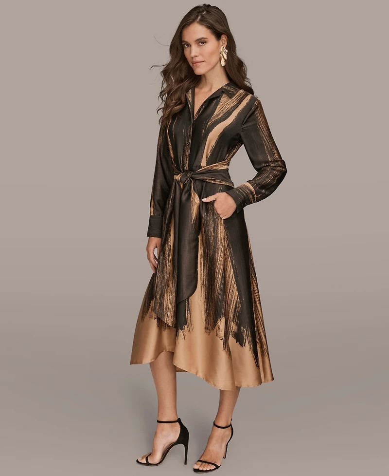 Donna Karan New York Women's Printed Long Sleeve Twist Waist Dress