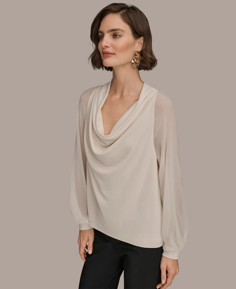Donna Karan New York Women's Long Sleeve Mix Media Top