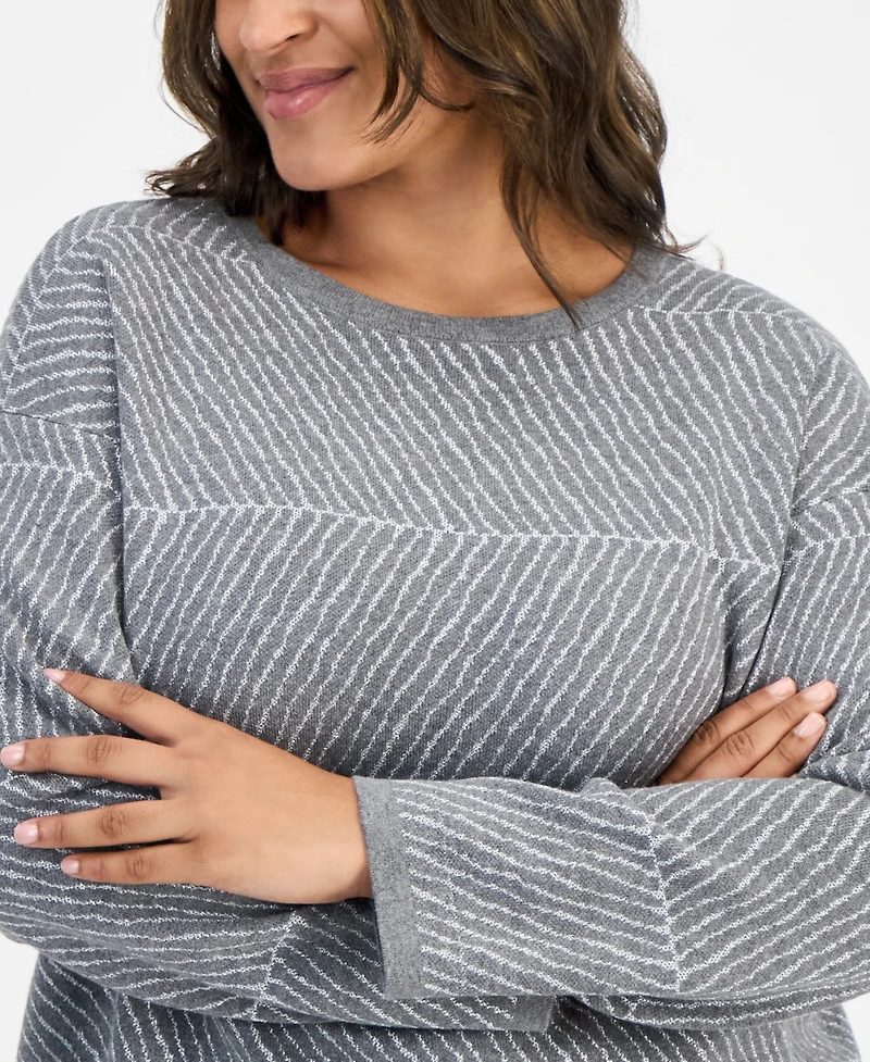 Jones New York Plus Metallic Stripe Crewneck Sweater