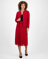 Kasper Womens Collarless Open Front Blazer Pleated Pull On Skirt