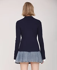 Avec Les Filles Women's Spread Collar Combo Cuff Cardigan