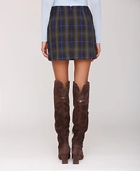 Avec Les Filles Women's Plaid Mid Rise Belted Mini Skirt