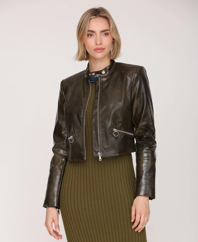 Avec Les Filles Women's Cropped Moto Jacket