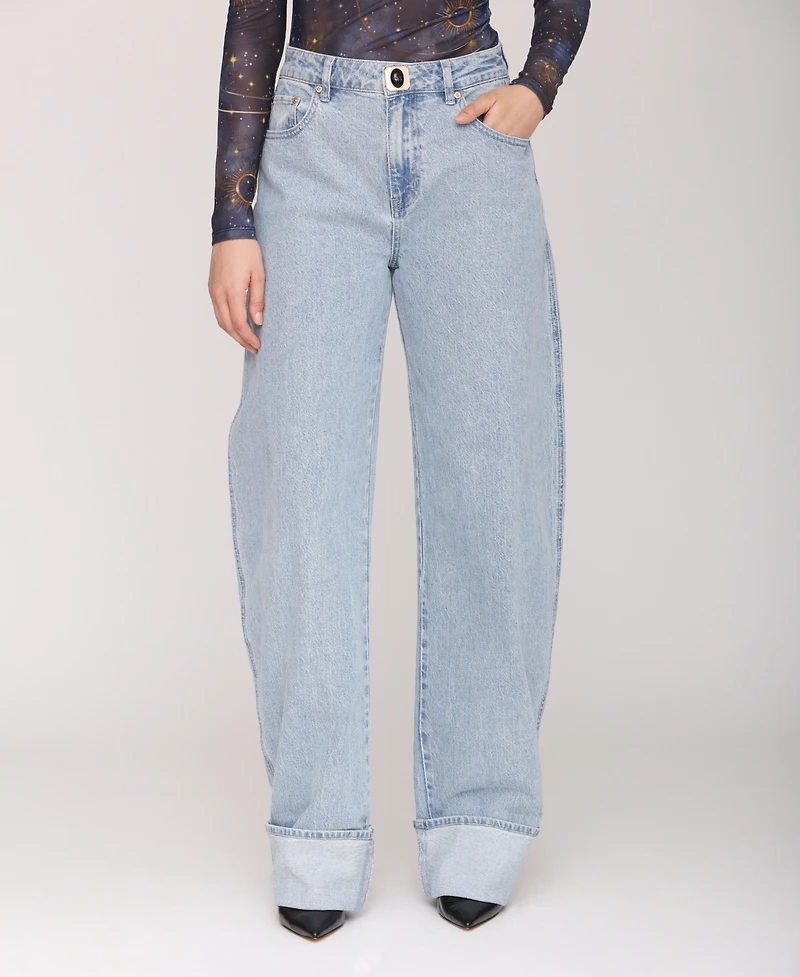 Avec Les Filles Women's Rolled Cuff Barrel Leg Jeans
