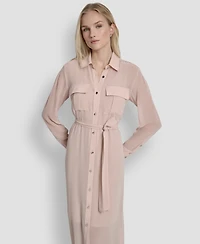 Dkny Women's Long Sleeve Collared Shirt Dress