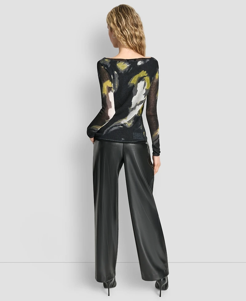 Dkny Women's Printed Double Layer Long Sleeves Sweater