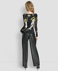 Dkny Women's Printed Double Layer Long Sleeves Sweater