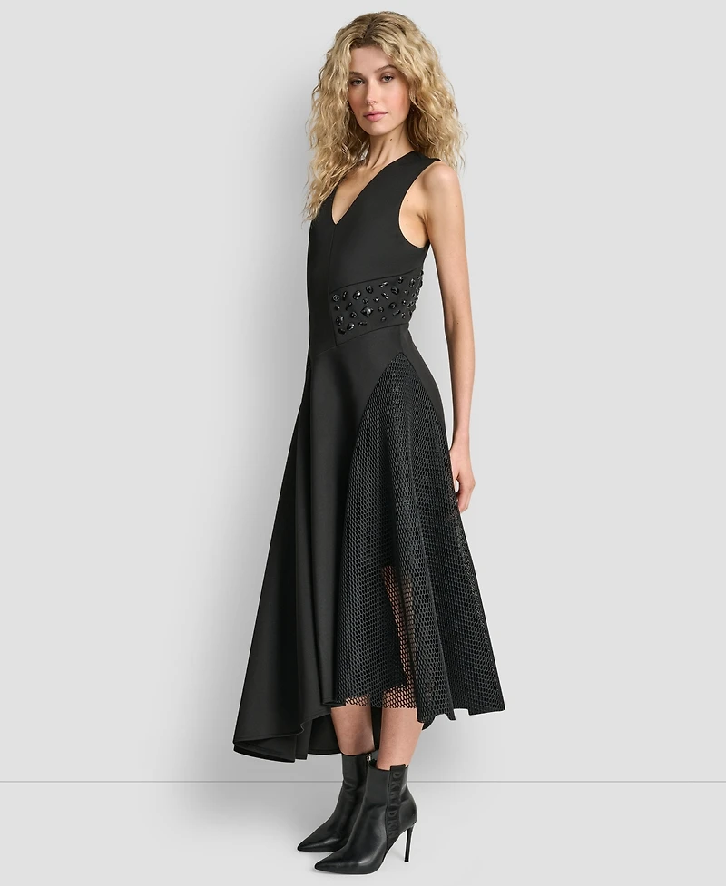 Dkny Missy Sleeveless Mix Media Panel Asymmetrical Knit Dress