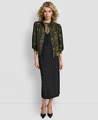 Dkny Women's Camo Jacquard Bomber 3/4-Sleeves Jacket