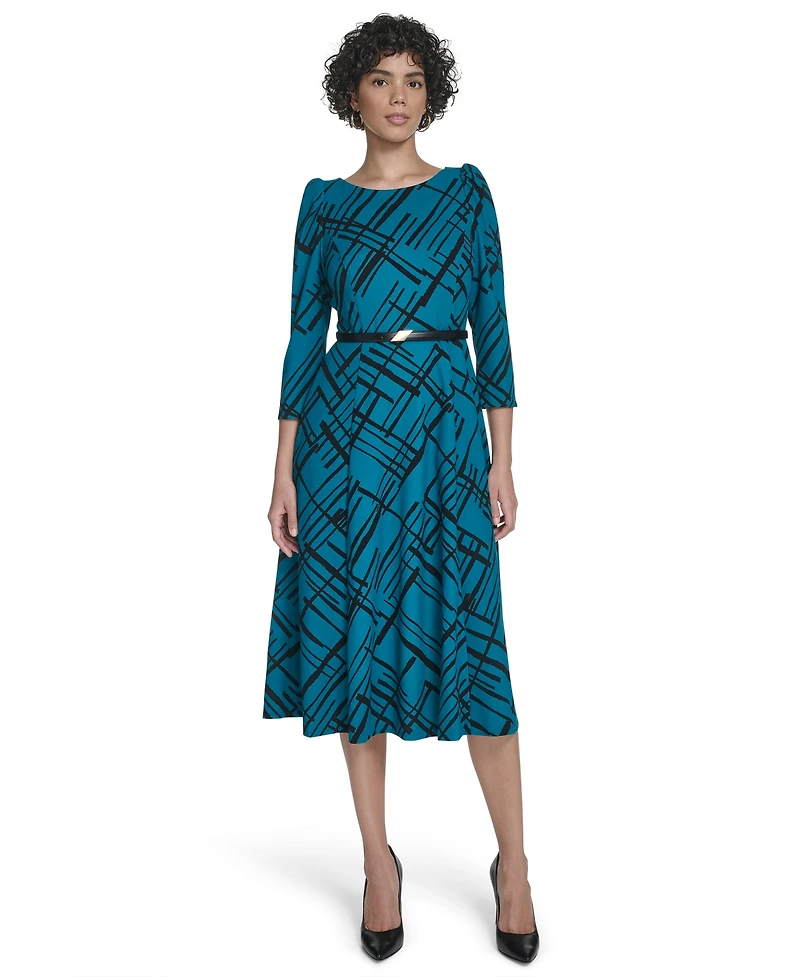 Calvin Klein Women's Belted Plaid Midi Dress
