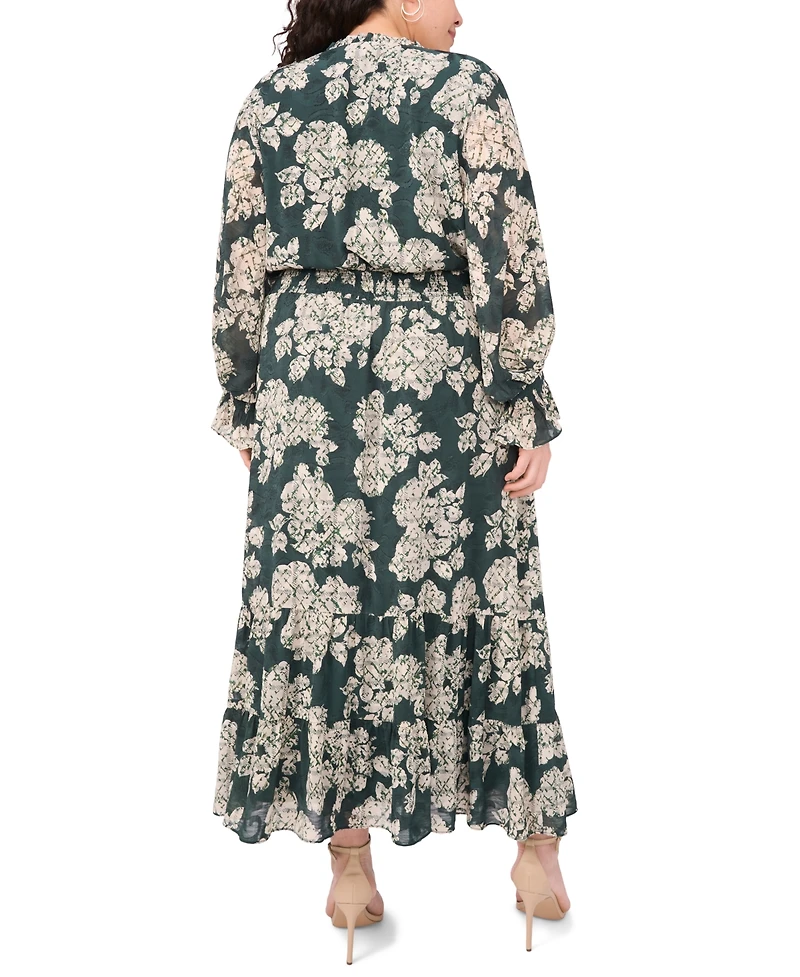 Vince Camuto Plus Smocked Waist Tiered Ruffle Maxi Dress