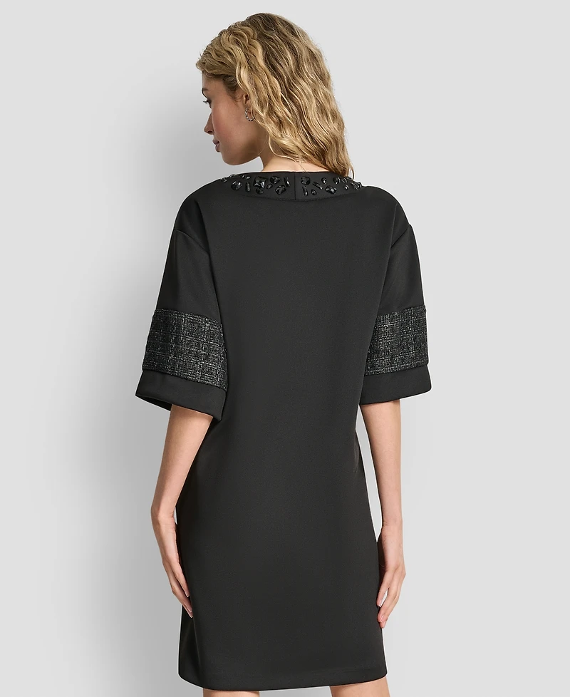 Dkny Women's Mix Media Short Sleeves Shift Dress