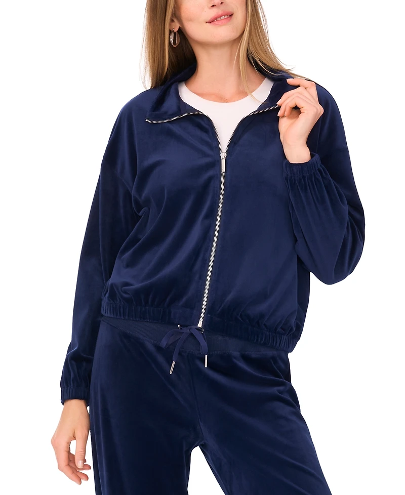 Vince Camuto Women's Velour Zip-Front Mock Neck Jacket