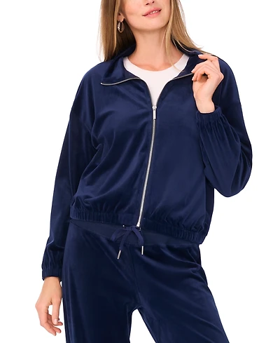 Vince Camuto Women's Velour Zip-Front Mock Neck Jacket