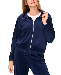 Vince Camuto Women's Velour Zip-Front Mock Neck Jacket