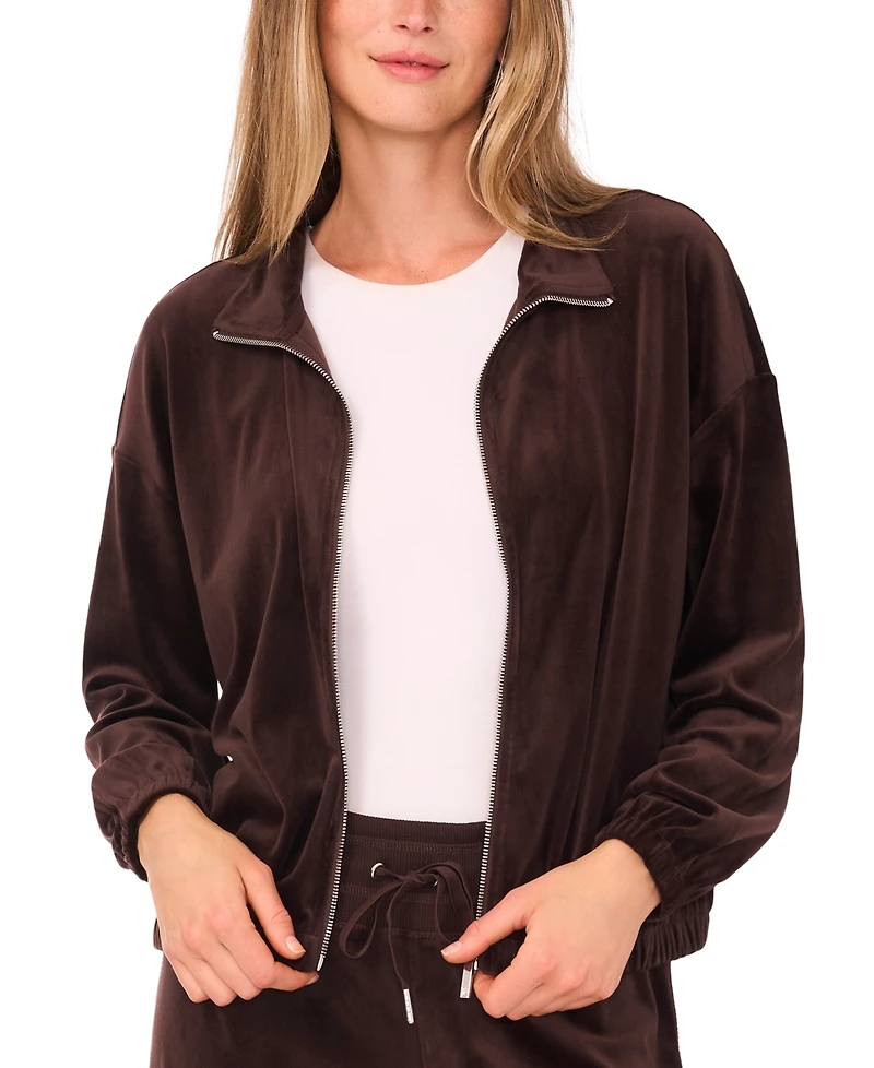 Vince Camuto Women's Zip Up Mock Neck Velour Jacket