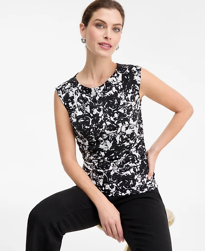 I.n.c. International Concepts Women's Short-Sleeve Ruched Boatneck Top, Macy's Exclusive