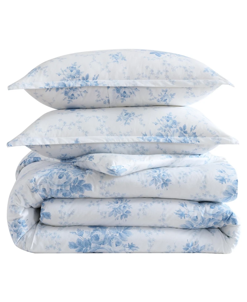 Laura Ashley Sophia Cotton 3-Pc. Duvet Cover Set, Full/Queen