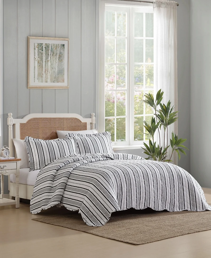 Laura Ashley Stripe Perfection Cotton 3-Pc. Quilt Set, Full/Queen