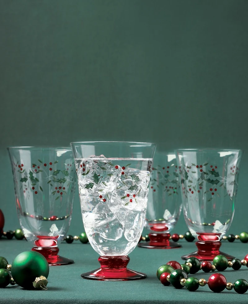 Winterberry Holiday Goblet Glasses, Set of 4