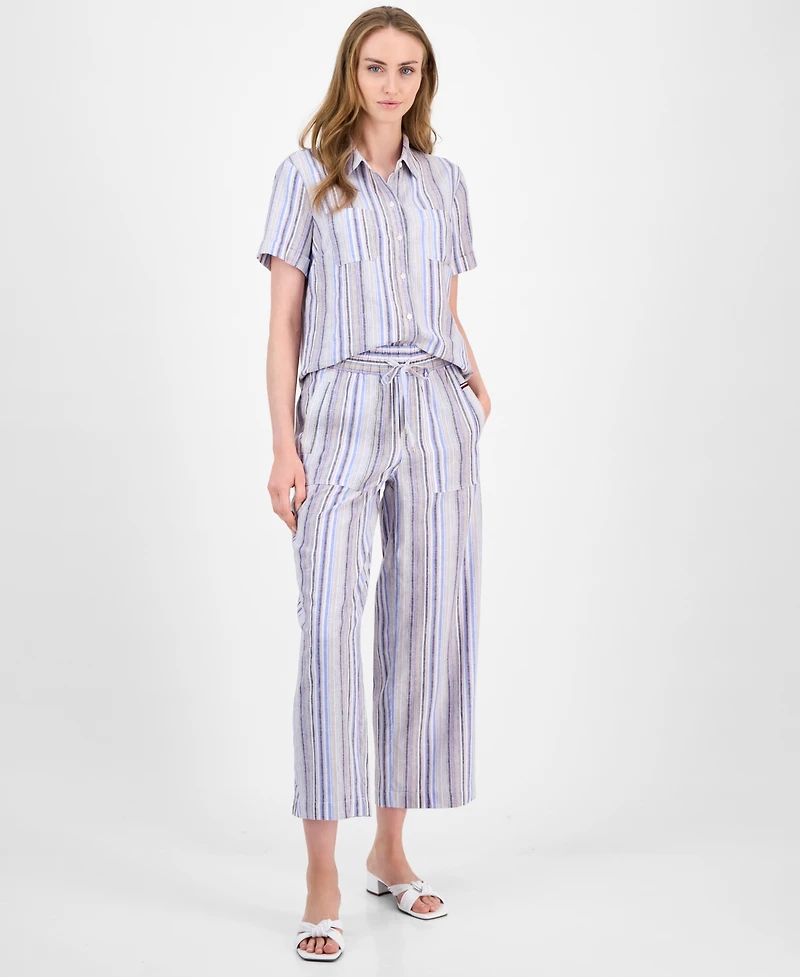 Tommy Hilfiger Women's Striped Short-Sleeve Camp Shirt