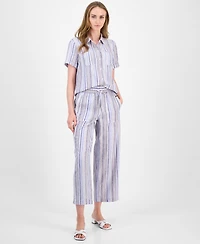 Tommy Hilfiger Women's Striped Short-Sleeve Camp Shirt