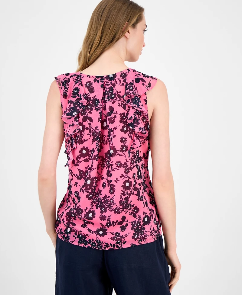 Tommy Hilfiger Women's Floral Ruffled Tie-Neck Top